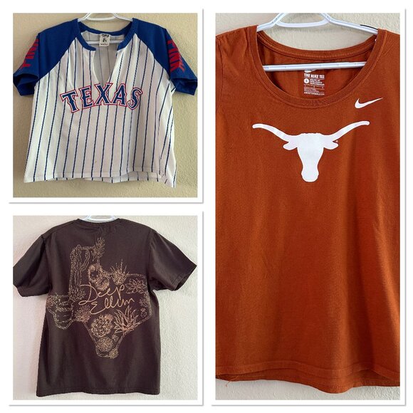 Lot of 3 Texas Themed Women's T shirts Longhorns Rangers Deep Ellum M/L - Picture 1 of 11